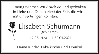 Traueranzeige von Elisabeth Schürmann von trauer.mein.krefeld.de