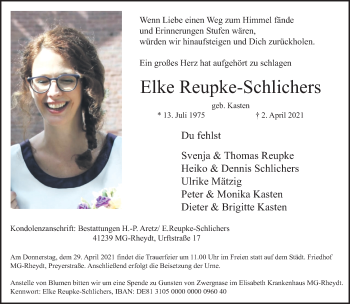 Traueranzeige von Elke Reupke-Schlichers von trauer.extra-tipp-moenchengladbach.de
