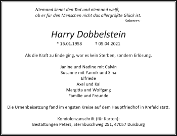 Traueranzeige von Harry Dobbelstein von trauer.mein.krefeld.de