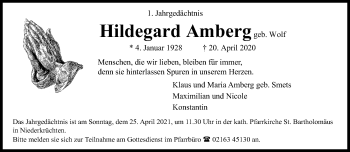 Traueranzeige von Hildegard Amberg von trauer.extra-tipp-moenchengladbach.de