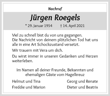 Traueranzeige von Jürgen Roegels von trauer.mein.krefeld.de
