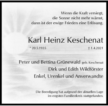 Traueranzeige von Karl Heinz Keschenat von trauer.wuppertaler-rundschau.de
