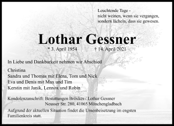 Traueranzeige von Lothar Gessner von trauer.extra-tipp-moenchengladbach.de