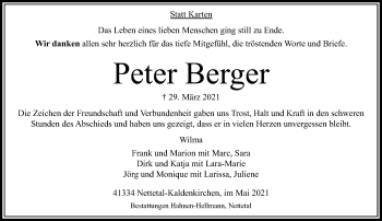 Traueranzeige von Peter Berger von trauer.extra-tipp-moenchengladbach.de