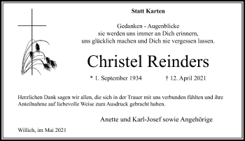 Traueranzeige von Christel Reinders von trauer.extra-tipp-moenchengladbach.de