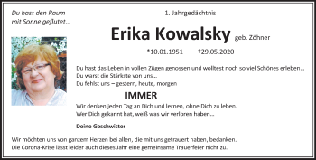 Traueranzeige von Erika Kowalsky von trauer.mein.krefeld.de