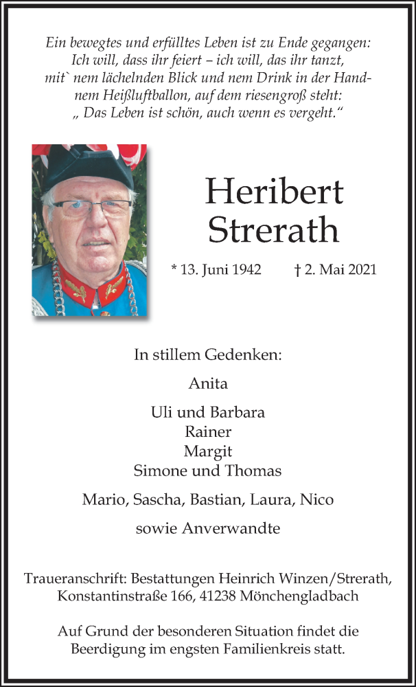  Traueranzeige für Heribert Strerath vom 16.05.2021 aus trauer.extra-tipp-moenchengladbach.de