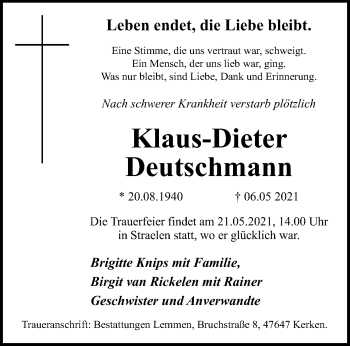 Traueranzeige von Klaus-Dieter Deutschmann von trauer.mein.krefeld.de