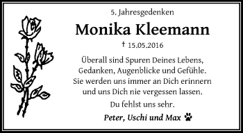 Traueranzeige von Monika Kleemann von trauer.wuppertaler-rundschau.de