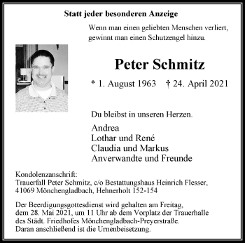 Traueranzeige von Peter Schmitz von trauer.extra-tipp-moenchengladbach.de