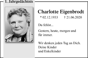 Traueranzeige von Charlotte Eigenbrodt von trauer.mein.krefeld.de