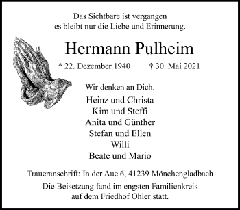 Traueranzeige von Hermann Pulheim von trauer.extra-tipp-moenchengladbach.de