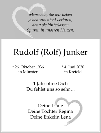 Traueranzeige von Rudolf  Junker von trauer.mein.krefeld.de
