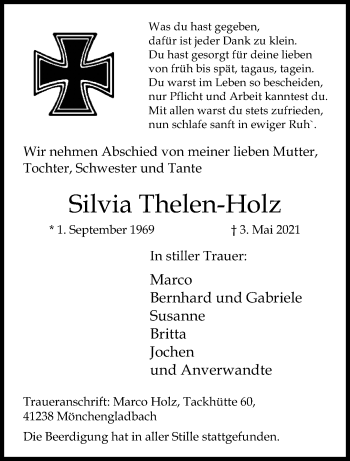 Traueranzeige von Silvia Thelen-Holz von trauer.extra-tipp-moenchengladbach.de
