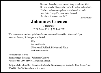 Traueranzeige von Johannes Coenen von trauer.extra-tipp-moenchengladbach.de