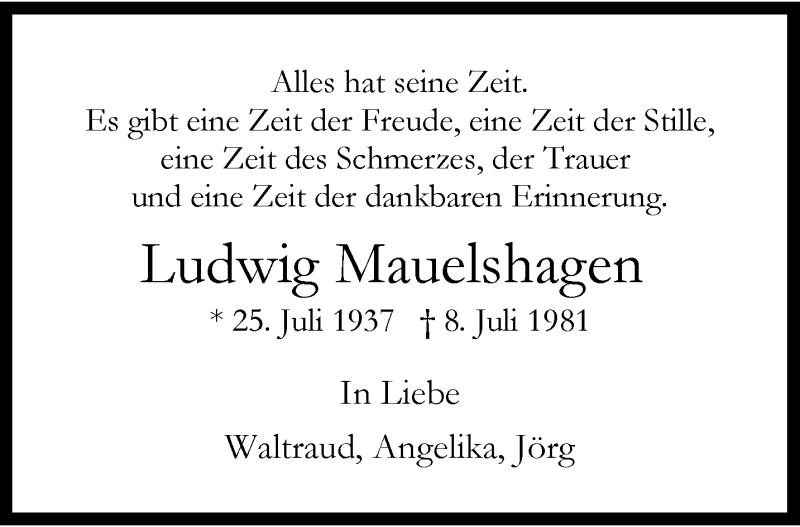  Traueranzeige für Ludwig Mauelshagen vom 10.07.2021 aus trauer.wuppertaler-rundschau.de