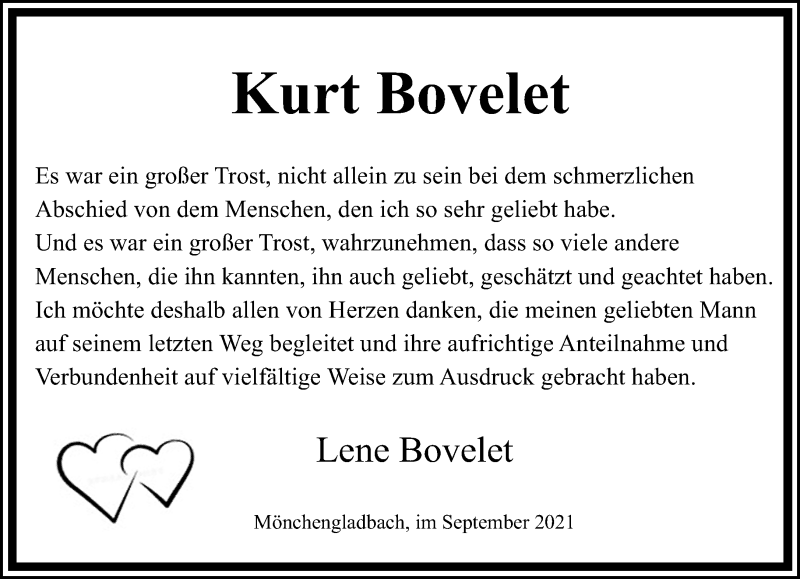  Traueranzeige für Kurt Bovelet vom 05.09.2021 aus trauer.extra-tipp-moenchengladbach.de