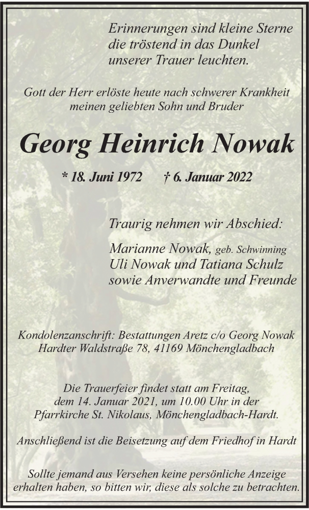  Traueranzeige für Georg Heinrich Nowak vom 09.01.2022 aus trauer.extra-tipp-moenchengladbach.de