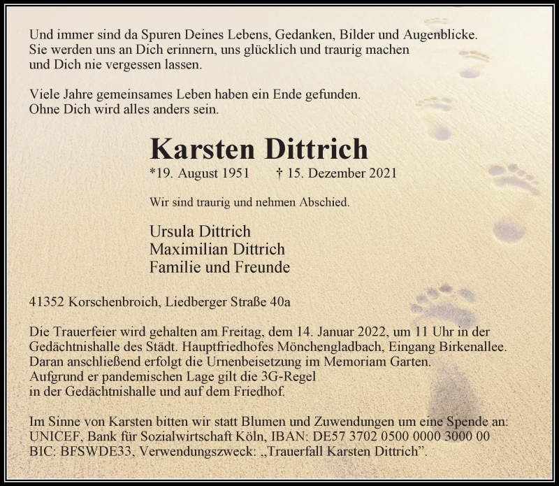  Traueranzeige für Karsten Dittrich vom 09.01.2022 aus trauer.extra-tipp-moenchengladbach.de