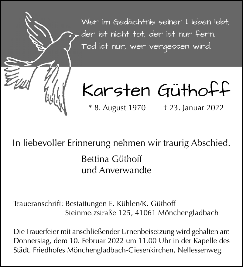  Traueranzeige für Karsten Güthoff vom 30.01.2022 aus trauer.extra-tipp-moenchengladbach.de