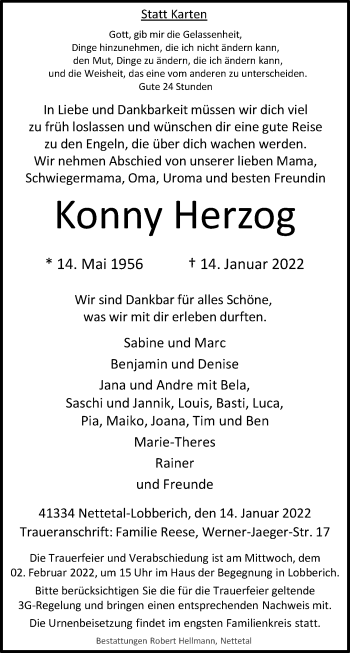 Traueranzeige von Konny Herzog von trauer.extra-tipp-moenchengladbach.de