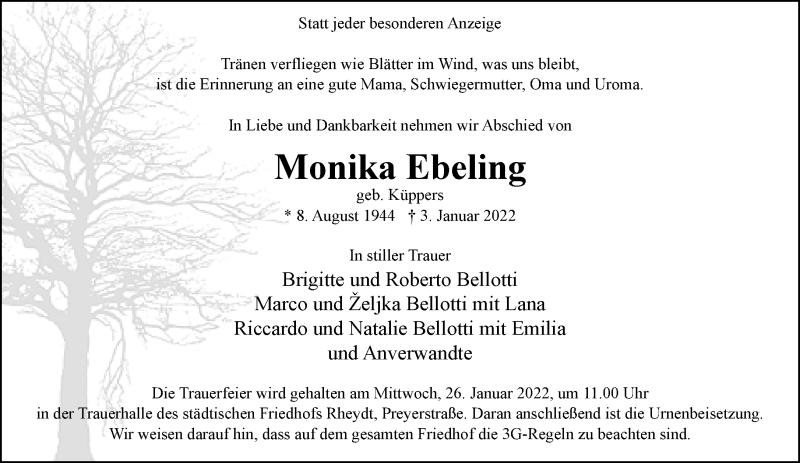  Traueranzeige für Monika Ebeling vom 16.01.2022 aus trauer.extra-tipp-moenchengladbach.de