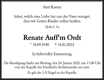 Traueranzeige von Renate Auff‘m Ordt von trauer.wuppertaler-rundschau.de