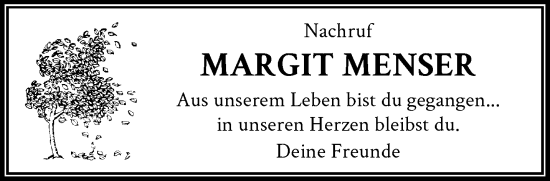 Traueranzeige von Margit Menser von trauer.wuppertaler-rundschau.de