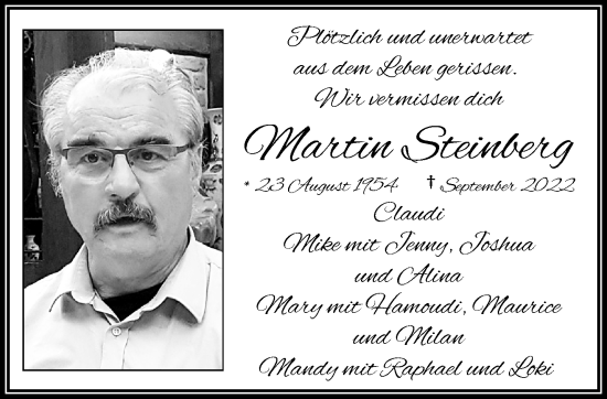 Traueranzeige von Martin Steinberg von trauer.wuppertaler-rundschau.de