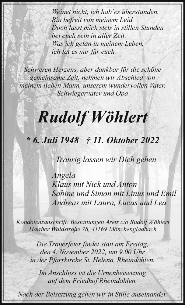  Traueranzeige für Rudolf Wöhlert vom 30.10.2022 aus trauer.extra-tipp-moenchengladbach.de