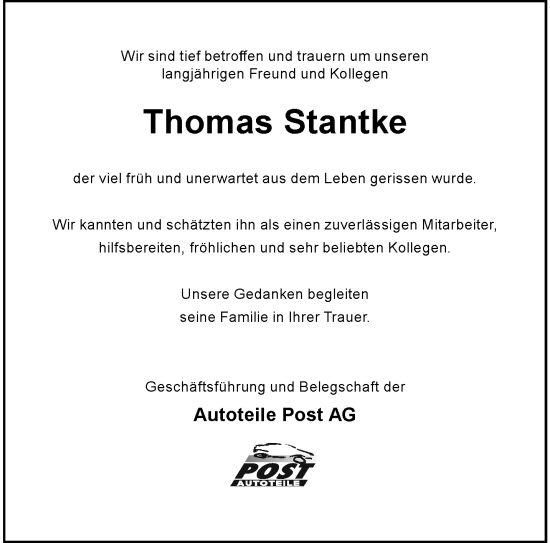 Traueranzeige von Thomas Stantke von trauer.extra-tipp-moenchengladbach.de