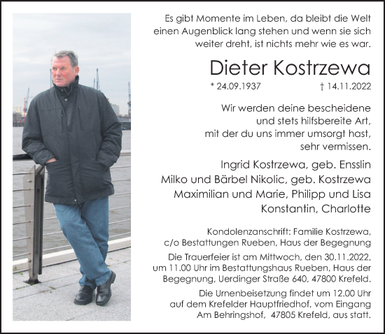 Traueranzeige von Dieter Kostrzewa von trauer.mein.krefeld.de