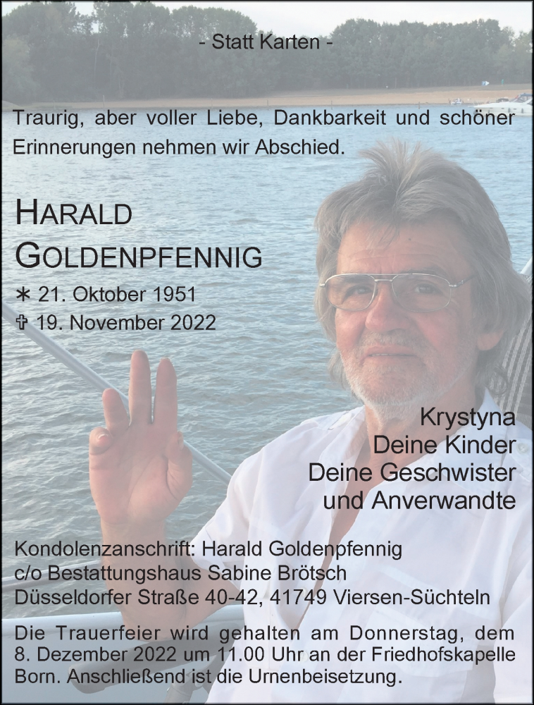 Traueranzeige für Harald Goldenpfennig vom 27.11.2022 aus trauer.extra-tipp-moenchengladbach.de