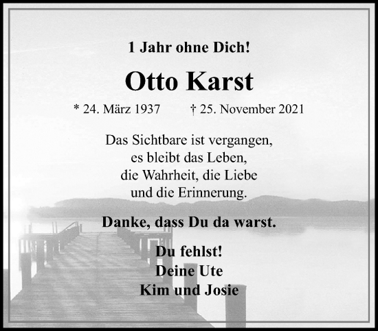 Traueranzeige von Otto Karst von trauer.mein.krefeld.de