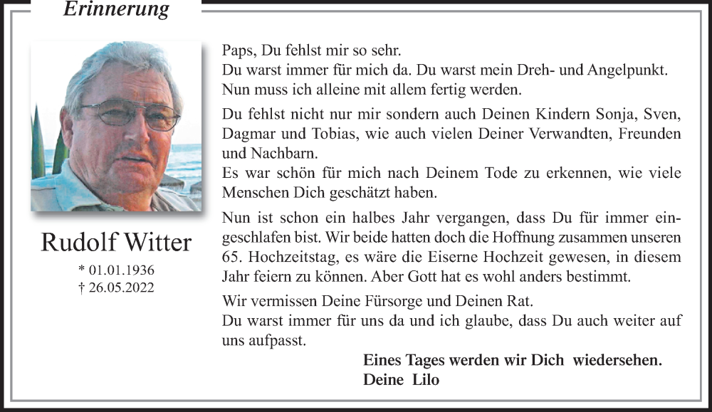  Traueranzeige für Rudolf Witter vom 27.11.2022 aus trauer.mein.krefeld.de