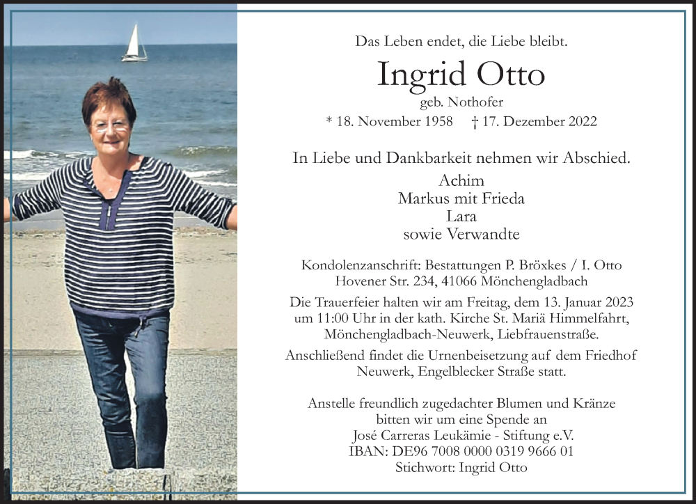  Traueranzeige für Ingrid Otto vom 25.12.2022 aus trauer.extra-tipp-moenchengladbach.de