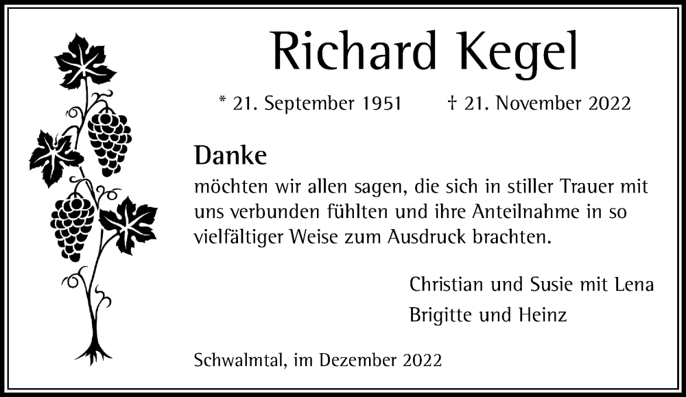  Traueranzeige für Richard Kegel vom 18.12.2022 aus trauer.extra-tipp-moenchengladbach.de