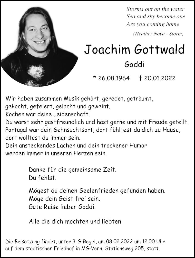  Traueranzeige für Joachim Gottwald vom 06.02.2022 aus trauer.extra-tipp-moenchengladbach.de