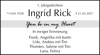 Traueranzeige von Ingrid Rick von trauer.mein.krefeld.de