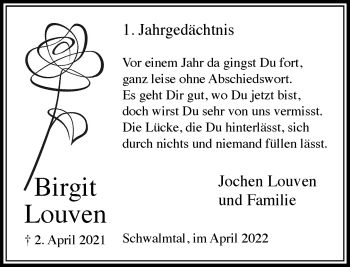 Traueranzeige von Birgit Louven von trauer.extra-tipp-moenchengladbach.de