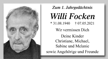 Traueranzeige von Willi Focken von trauer.mein.krefeld.de