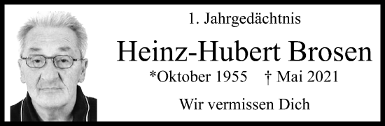 Traueranzeige von Heinz-Hubert Brosen von trauer.mein.krefeld.de