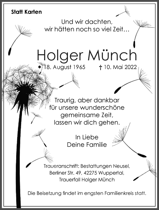 Traueranzeige von Holger Münch von trauer.wuppertaler-rundschau.de