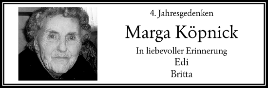 Traueranzeige von Marga Köpnick von trauer.wuppertaler-rundschau.de