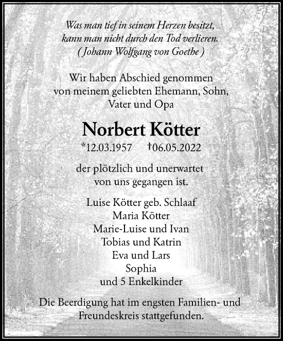 Traueranzeige von Norbert Kötter von trauer.wuppertaler-rundschau.de