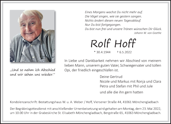 Traueranzeige von Rolf Hoff von trauer.extra-tipp-moenchengladbach.de