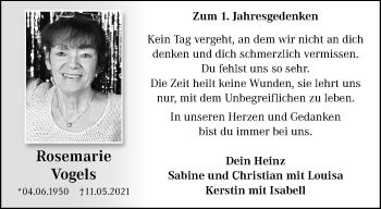 Traueranzeige von Rosemarie Vogels von trauer.mein.krefeld.de