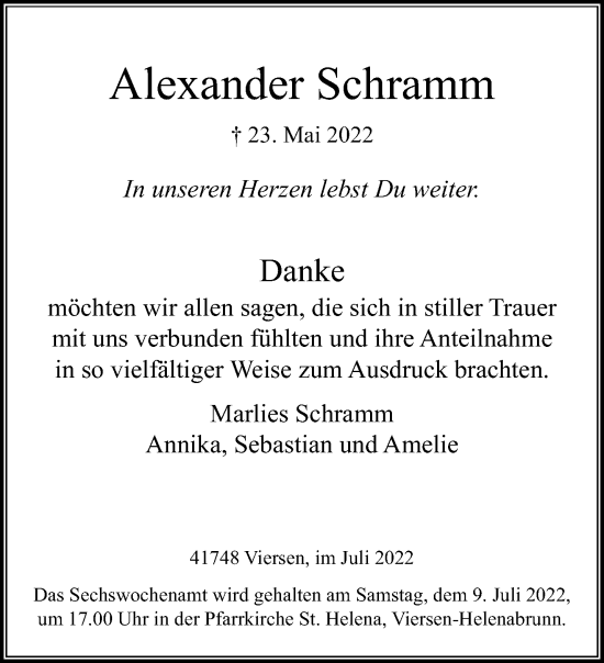 Traueranzeige von Alexander Schramm von trauer.extra-tipp-moenchengladbach.de