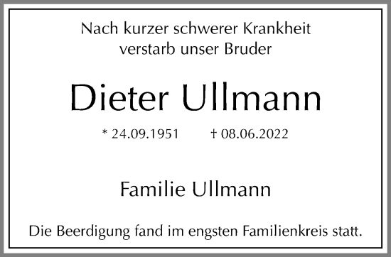 Traueranzeige von Dieter Ullmann von trauer.mein.krefeld.de