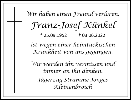 Traueranzeige von Franz-Josef Künkel von trauer.extra-tipp-moenchengladbach.de